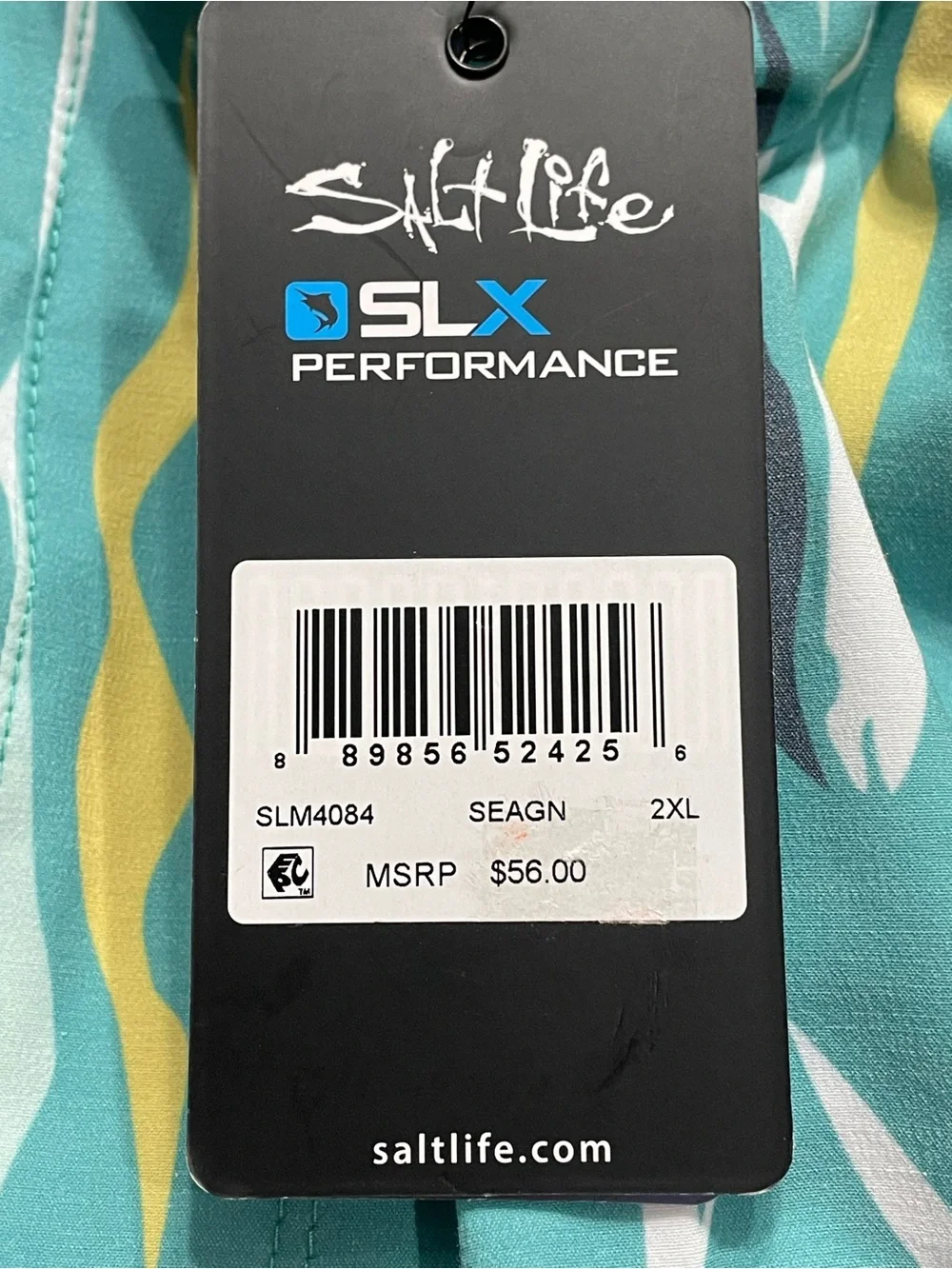 Salt Life Men’s Teal Patterned Swim Trunks with Yellow & Navy Accents